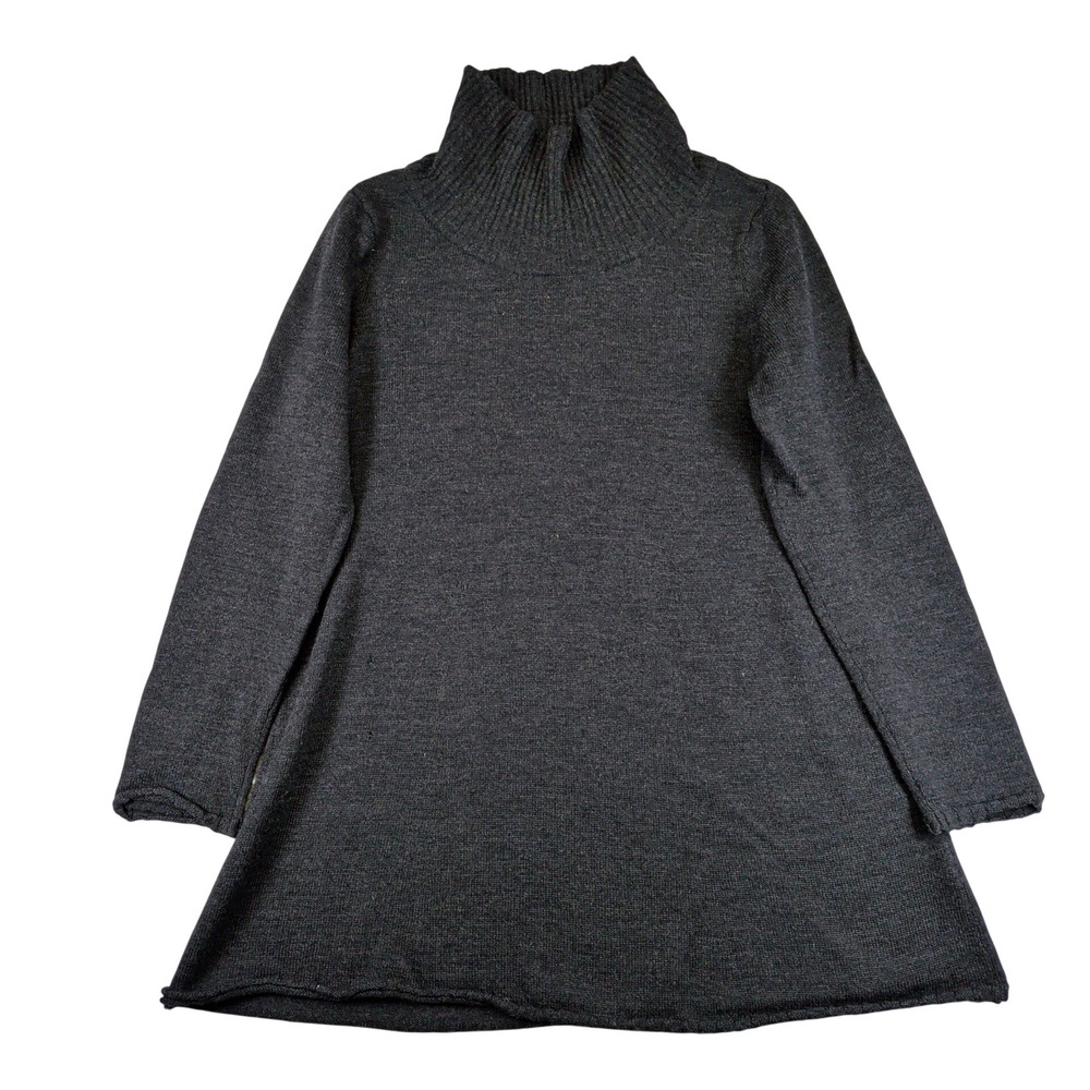 Eileen Fisher 100% Merino Wool Funnel Neck Tunic Sweater Gray Medium Italian